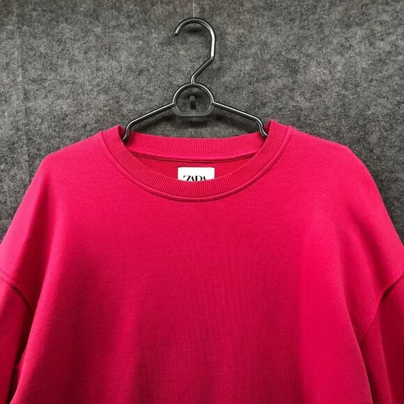 Zara Oversized Sweatshirt Womens M Pink Crewneck Pullover Sport Sweatshirt - Picture 3 of 10